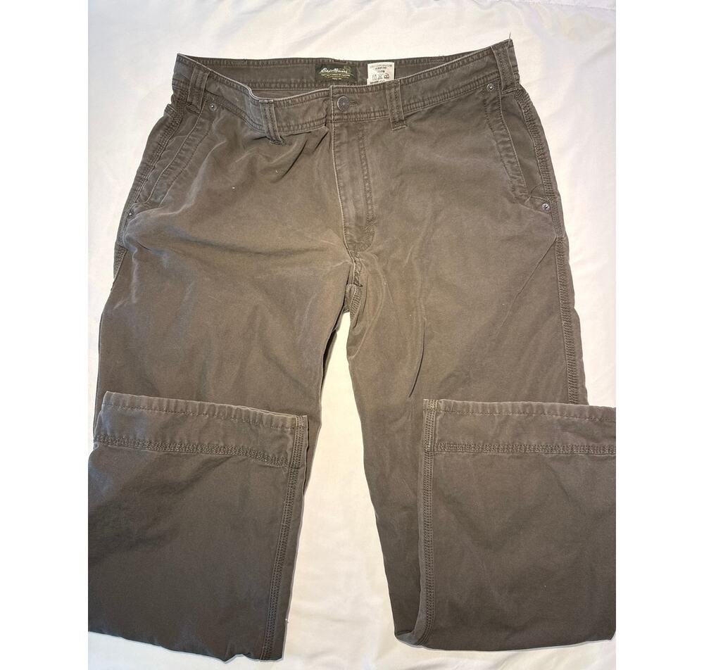Eddie Bauer Mens 38x30 Canvas Pants Brown Carpenter Utility 100% Cotton